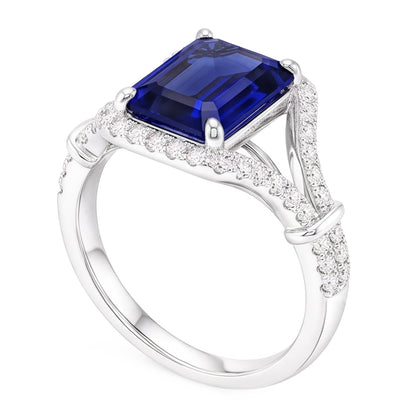 Natural Real ( Not Lab Grown )  Gemstone Ring Emerald Ceylon Sapphire Ring Split Shank 4 Carats