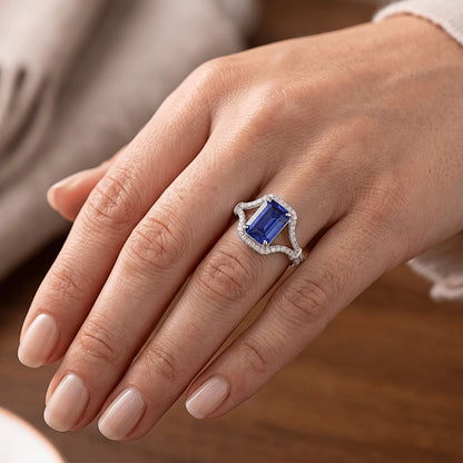 Natural Real ( Not Lab Grown )  Gemstone Ring Emerald Ceylon Sapphire Ring Split Shank 4 Carats