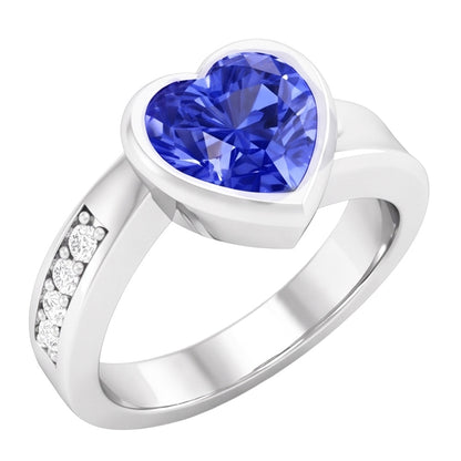 Natural Real ( Not Lab Grown )  Gemstone Ring Heart Bezel Set Ceylon Sapphire 2.25 Carats Jewelry