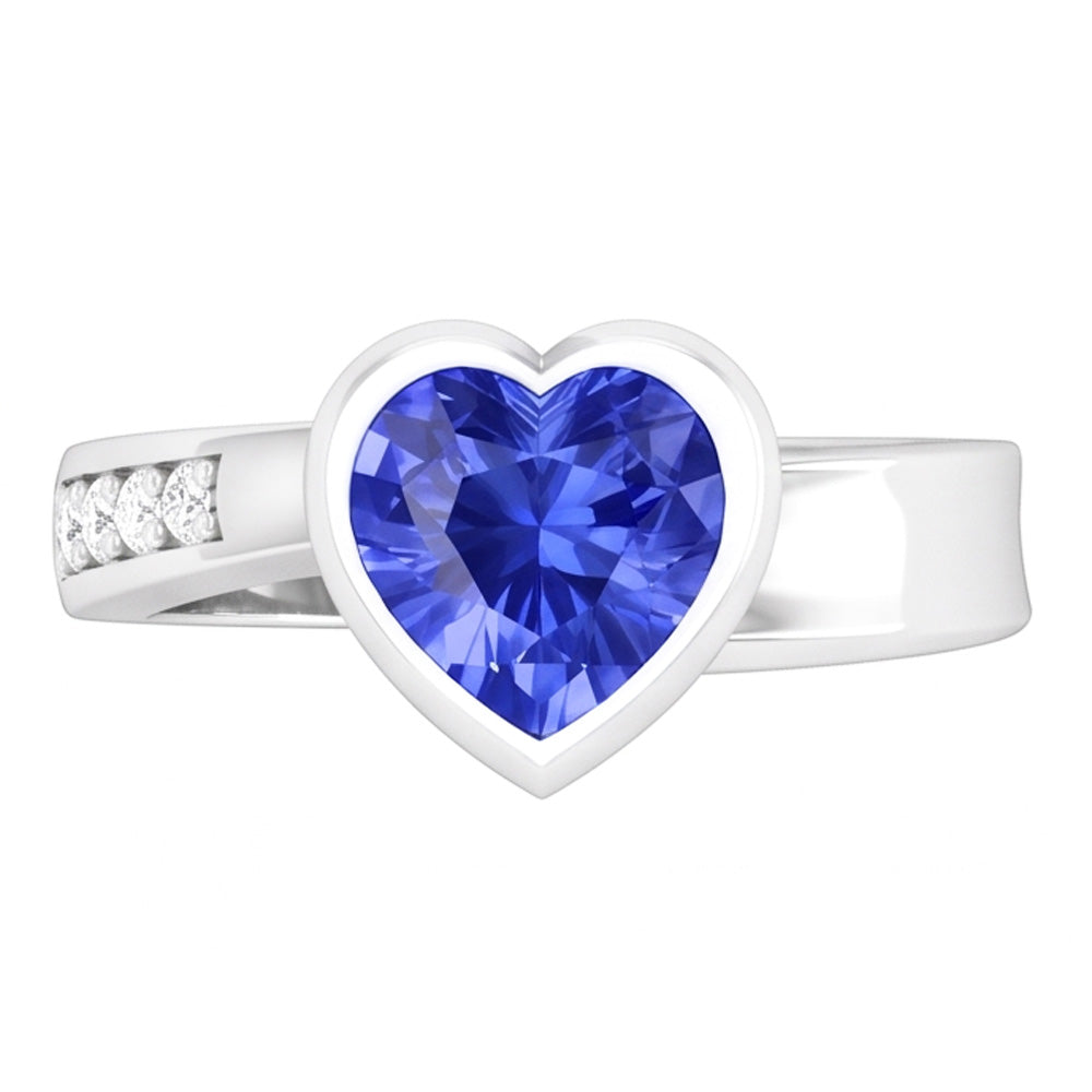 Natural Real ( Not Lab Grown )  Gemstone Ring Heart Bezel Set Ceylon Sapphire 2.25 Carats Jewelry