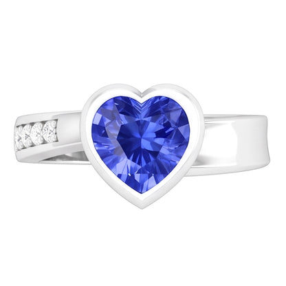 Natural Real ( Not Lab Grown )  Gemstone Ring Heart Bezel Set Ceylon Sapphire 2.25 Carats Jewelry