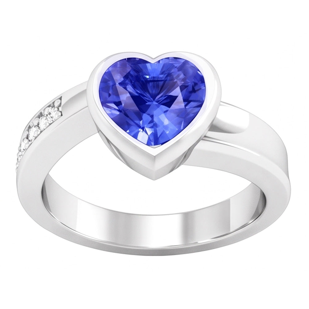 Natural Real ( Not Lab Grown )  Gemstone Ring Heart Bezel Set Ceylon Sapphire 2.25 Carats Jewelry