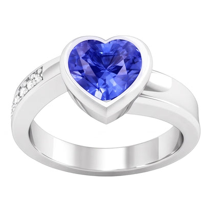 Natural Real ( Not Lab Grown )  Gemstone Ring Heart Bezel Set Ceylon Sapphire 2.25 Carats Jewelry