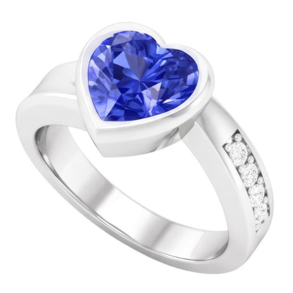 Natural Real ( Not Lab Grown )  Gemstone Ring Heart Bezel Set Ceylon Sapphire 2.25 Carats Jewelry