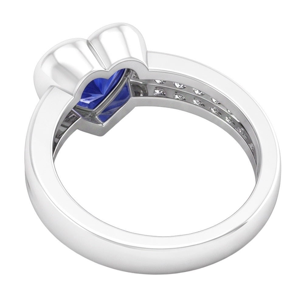 Natural Real ( Not Lab Grown )  Gemstone Ring Heart Bezel Set Ceylon Sapphire 2.25 Carats Jewelry
