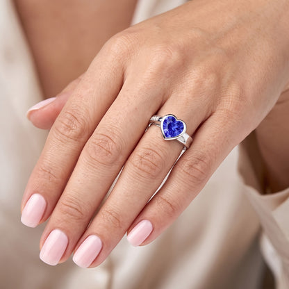 Natural Real ( Not Lab Grown )  Gemstone Ring Heart Bezel Set Ceylon Sapphire 2.25 Carats Jewelry