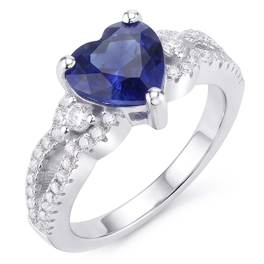 Natural Real ( Not Lab Grown )  Gemstone Ring Heart Cut Blue Sapphire Split Shank 4.50 Carats