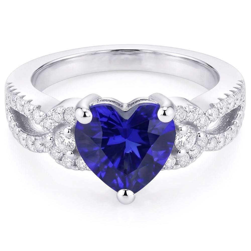 Natural Real ( Not Lab Grown )  Gemstone Ring Heart Cut Blue Sapphire Split Shank 4.50 Carats