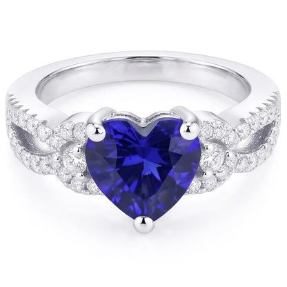 Natural Real ( Not Lab Grown )  Gemstone Ring Heart Cut Blue Sapphire Split Shank 4.50 Carats