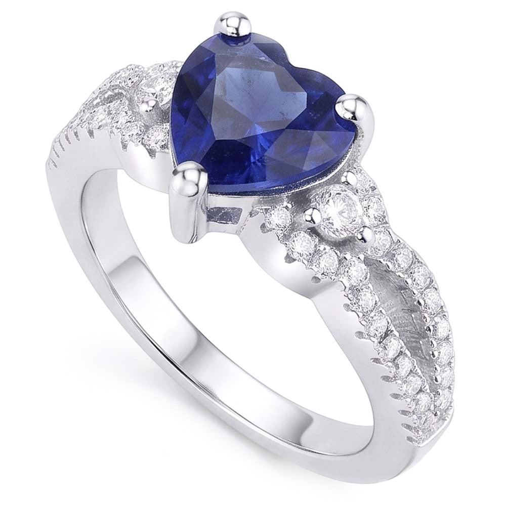 Natural Real ( Not Lab Grown )  Gemstone Ring Heart Cut Blue Sapphire Split Shank 4.50 Carats