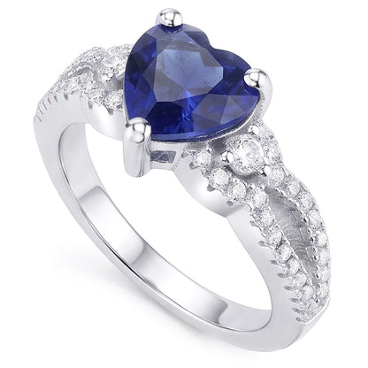 Natural Real ( Not Lab Grown )  Gemstone Ring Heart Cut Blue Sapphire Split Shank 4.50 Carats