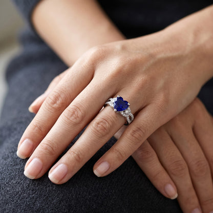 Natural Real ( Not Lab Grown )  Gemstone Ring Heart Cut Blue Sapphire Split Shank 4.50 Carats