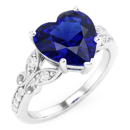 Natural Real ( Not Lab Grown )  Gemstone Ring Heart Cut Sri Lankan Sapphire Butterfly Style 3 Carats