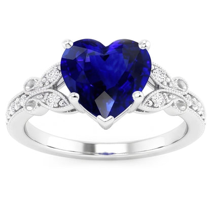 Natural Real ( Not Lab Grown )  Gemstone Ring Heart Cut Sri Lankan Sapphire Butterfly Style 3 Carats