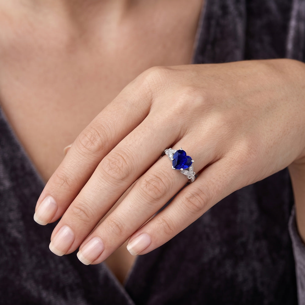 Natural Real ( Not Lab Grown )  Gemstone Ring Heart Cut Sri Lankan Sapphire Butterfly Style 3 Carats