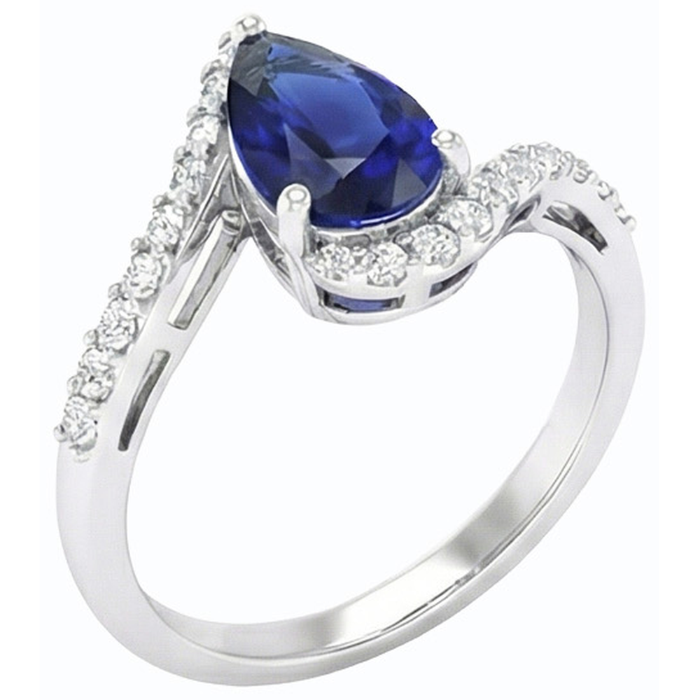 Natural Real ( Not Lab Grown )  Gemstone Ring Pear Ceylon Sapphire Tension Style & Accents 3 Carats