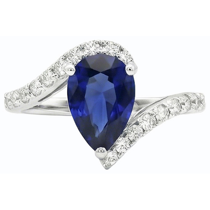 Natural Real ( Not Lab Grown )  Gemstone Ring Pear Ceylon Sapphire Tension Style & Accents 3 Carats