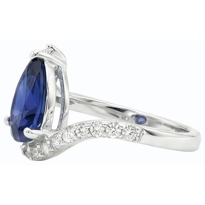 Natural Real ( Not Lab Grown )  Gemstone Ring Pear Ceylon Sapphire Tension Style & Accents 3 Carats