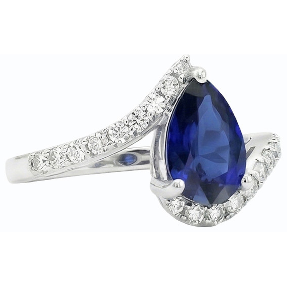 Natural Real ( Not Lab Grown )  Gemstone Ring Pear Ceylon Sapphire Tension Style & Accents 3 Carats