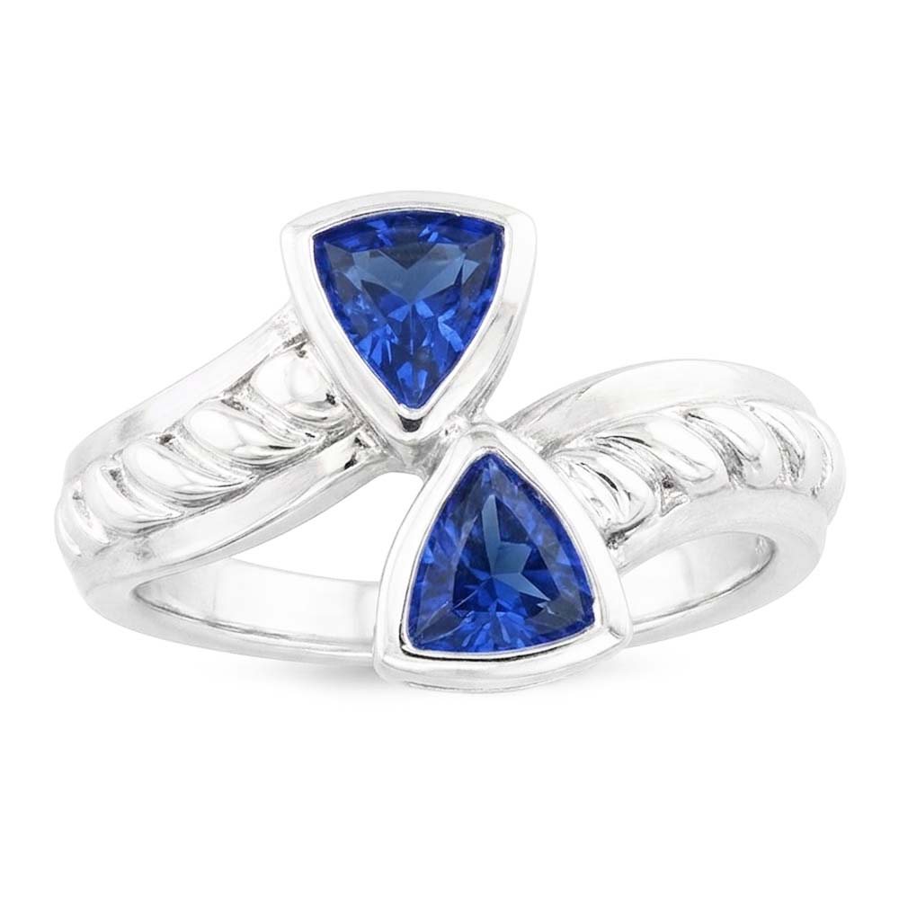 Natural Real ( Not Lab Grown )  Gemstone Ring Trillion Bezel Set Blue Sapphire 1 Carat Rope Style