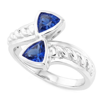 Natural Real ( Not Lab Grown )  Gemstone Ring Trillion Bezel Set Blue Sapphire 1 Carat Rope Style