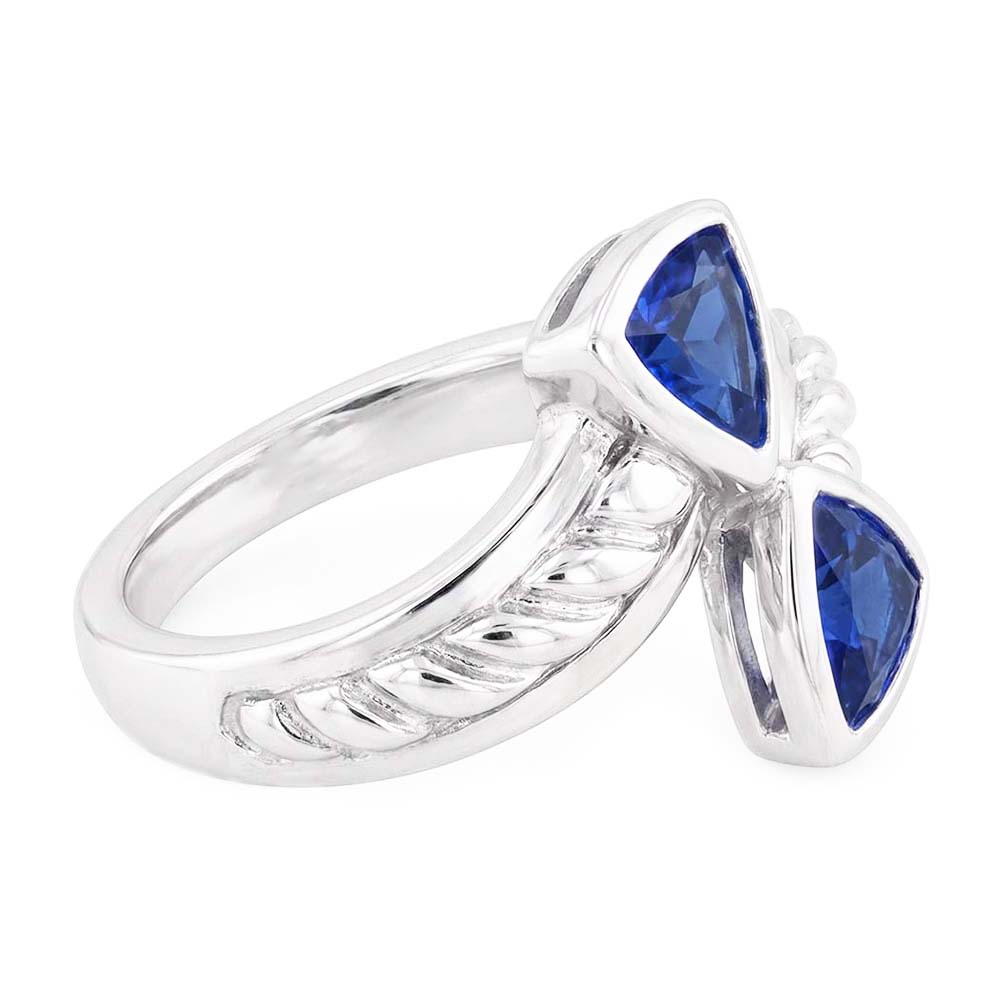 Natural Real ( Not Lab Grown )  Gemstone Ring Trillion Bezel Set Blue Sapphire 1 Carat Rope Style
