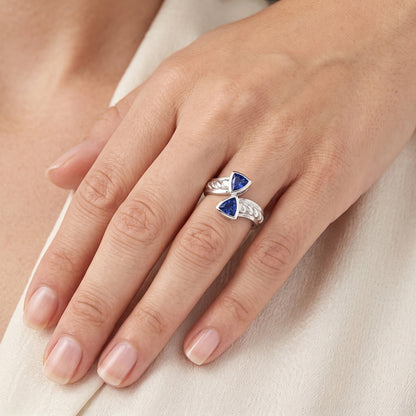 Natural Real ( Not Lab Grown )  Gemstone Ring Trillion Bezel Set Blue Sapphire 1 Carat Rope Style