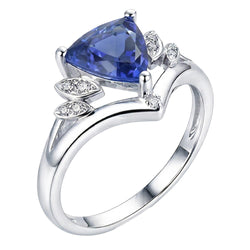 Natural Real ( Not Lab Grown )  Gemstone Sapphire Fancy Ring 2 Carats Trillion Cut 14K Gold Jewelry