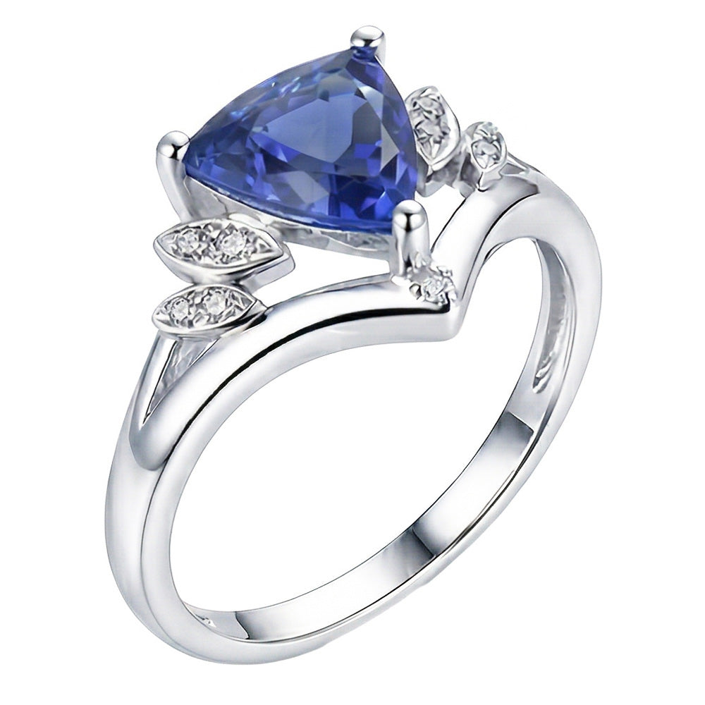 Natural Real ( Not Lab Grown )  Gemstone Sapphire Fancy Ring 2 Carats Trillion Cut 14K Gold Jewelry