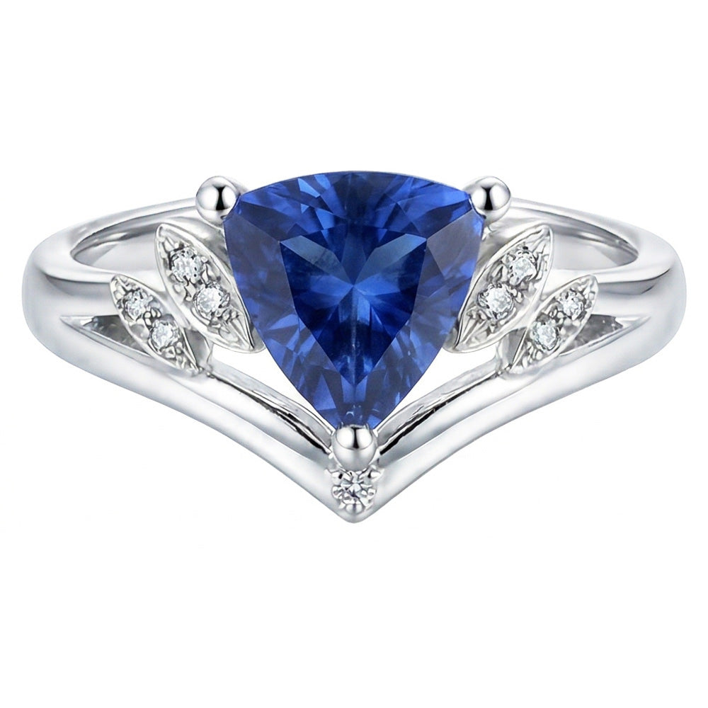 Natural Real ( Not Lab Grown )  Gemstone Sapphire Fancy Ring 2 Carats Trillion Cut 14K Gold Jewelry