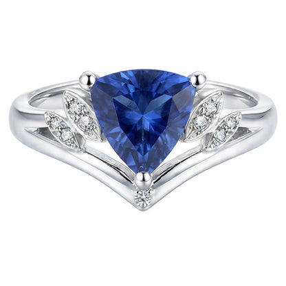 Natural Real ( Not Lab Grown )  Gemstone Sapphire Fancy Ring 2 Carats Trillion Cut 14K Gold Jewelry