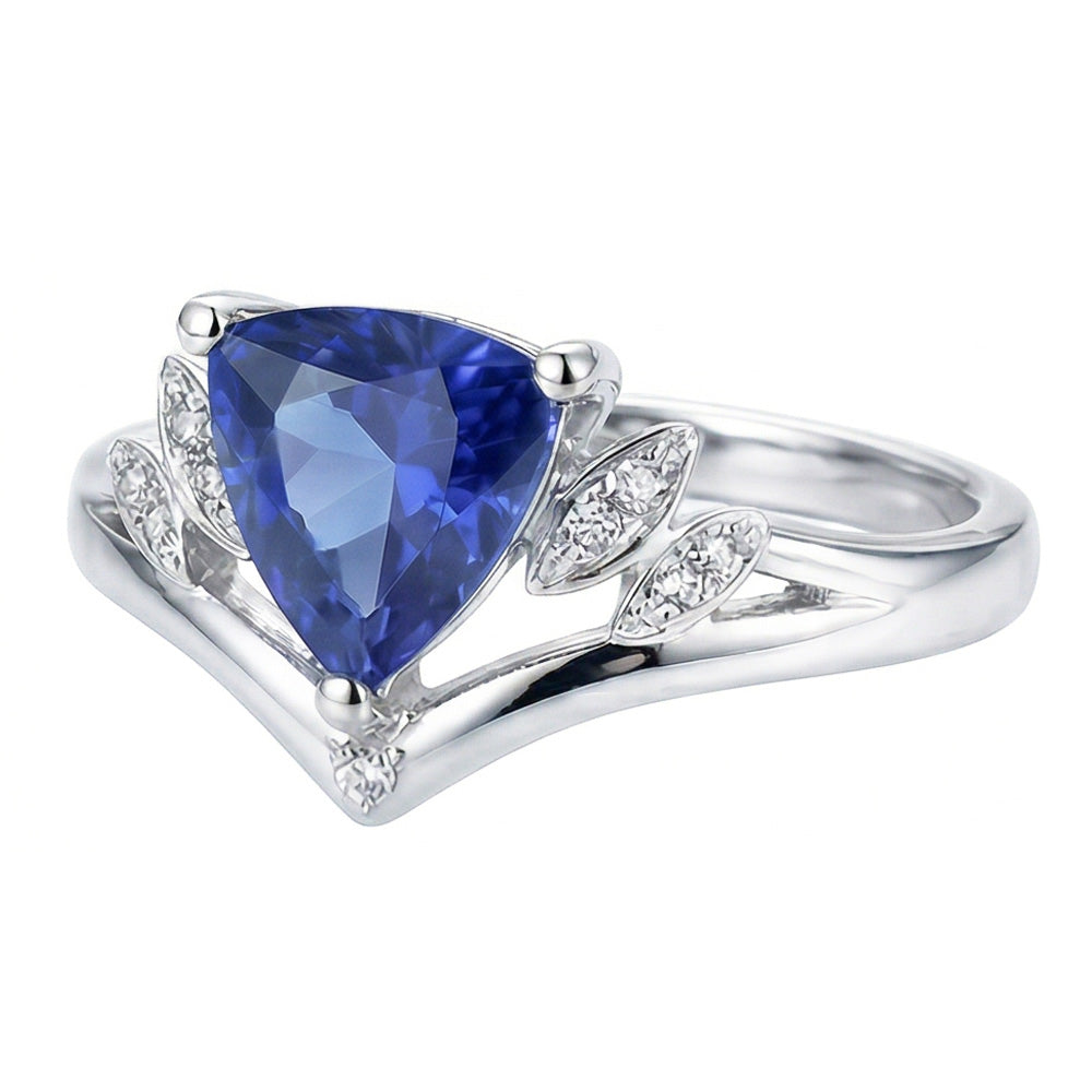 Natural Real ( Not Lab Grown )  Gemstone Sapphire Fancy Ring 2 Carats Trillion Cut 14K Gold Jewelry