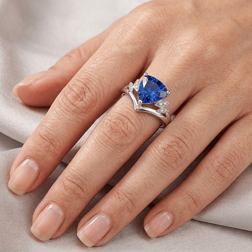 Natural Real ( Not Lab Grown )  Gemstone Sapphire Fancy Ring 2 Carats Trillion Cut 14K Gold Jewelry