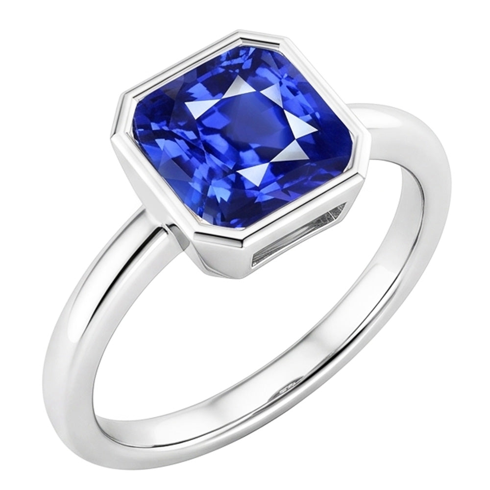 Natural Real ( Not Lab Grown )  Gemstone Solitaire Ring Cushion Bezel Set Blue Sapphire 1.50 Carats