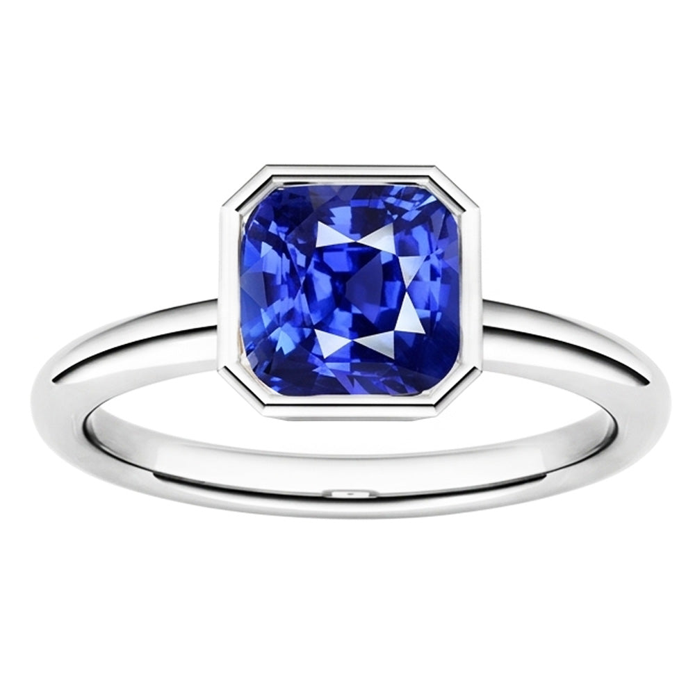 Natural Real ( Not Lab Grown )  Gemstone Solitaire Ring Cushion Bezel Set Blue Sapphire 1.50 Carats