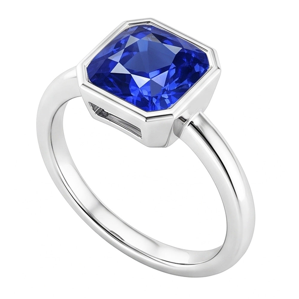 Natural Real ( Not Lab Grown )  Gemstone Solitaire Ring Cushion Bezel Set Blue Sapphire 1.50 Carats
