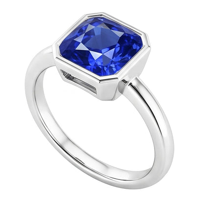 Natural Real ( Not Lab Grown )  Gemstone Solitaire Ring Cushion Bezel Set Blue Sapphire 1.50 Carats