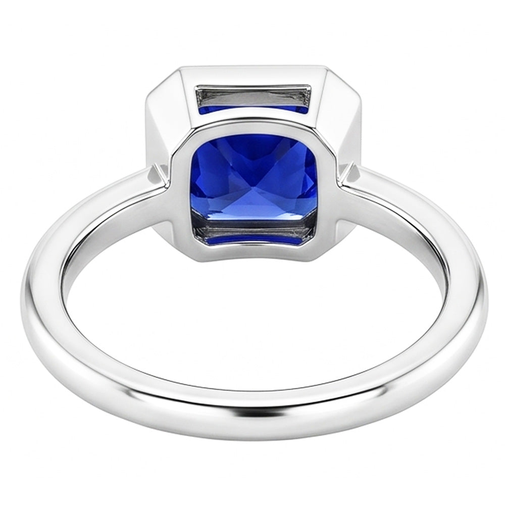 Natural Real ( Not Lab Grown )  Gemstone Solitaire Ring Cushion Bezel Set Blue Sapphire 1.50 Carats
