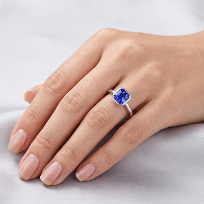 Natural Real ( Not Lab Grown )  Gemstone Solitaire Ring Cushion Bezel Set Blue Sapphire 1.50 Carats