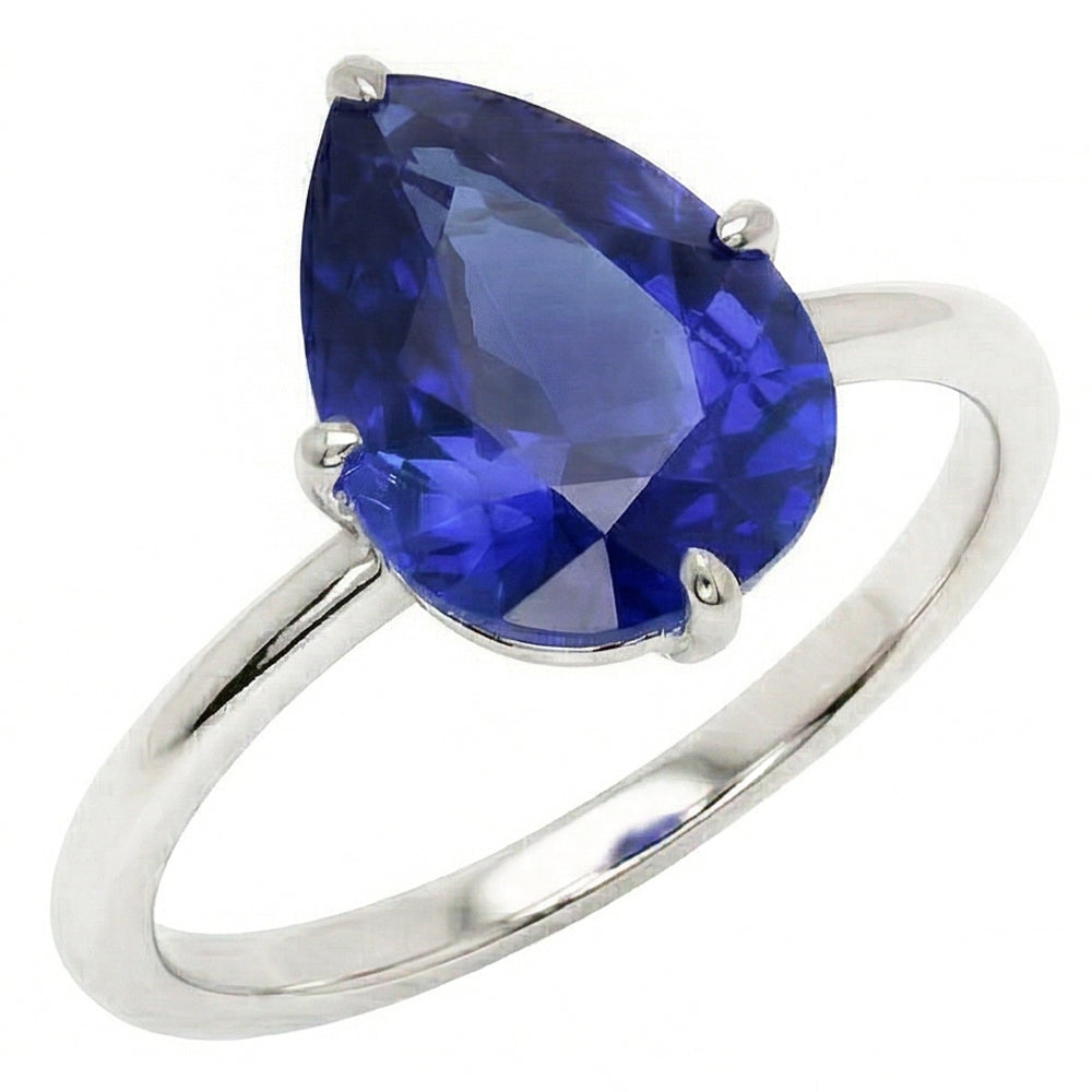 Natural Real ( Not Lab Grown )  Gemstone Solitaire Ring Pear Cut Srilanka Sapphire 2 Carats Gold 14K