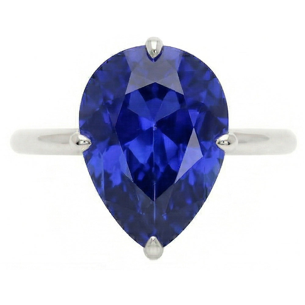 Natural Real ( Not Lab Grown )  Gemstone Solitaire Ring Pear Cut Srilanka Sapphire 2 Carats Gold 14K
