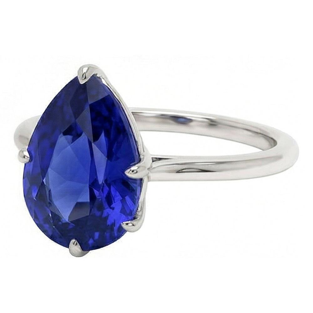 Natural Real ( Not Lab Grown )  Gemstone Solitaire Ring Pear Cut Srilanka Sapphire 2 Carats Gold 14K