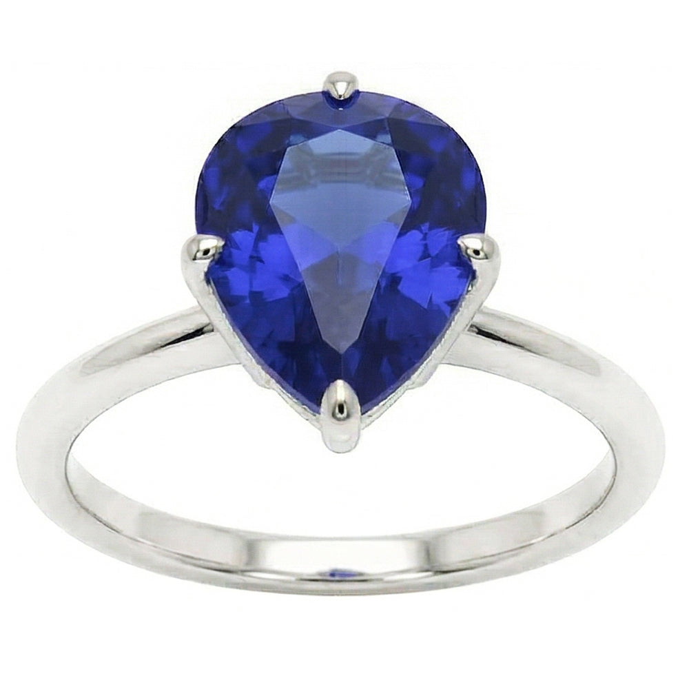 Natural Real ( Not Lab Grown )  Gemstone Solitaire Ring Pear Cut Srilanka Sapphire 2 Carats Gold 14K