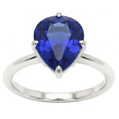 Natural Real ( Not Lab Grown )  Gemstone Solitaire Ring Pear Cut Srilanka Sapphire 2 Carats Gold 14K