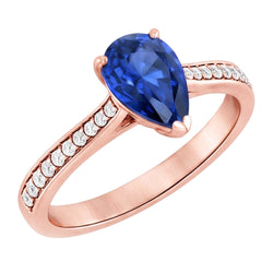 Natural Real ( Not Lab Grown )  Gemstone Wedding Ring Pear Shaped Ceylon Sapphire 3 Carats Jewelry