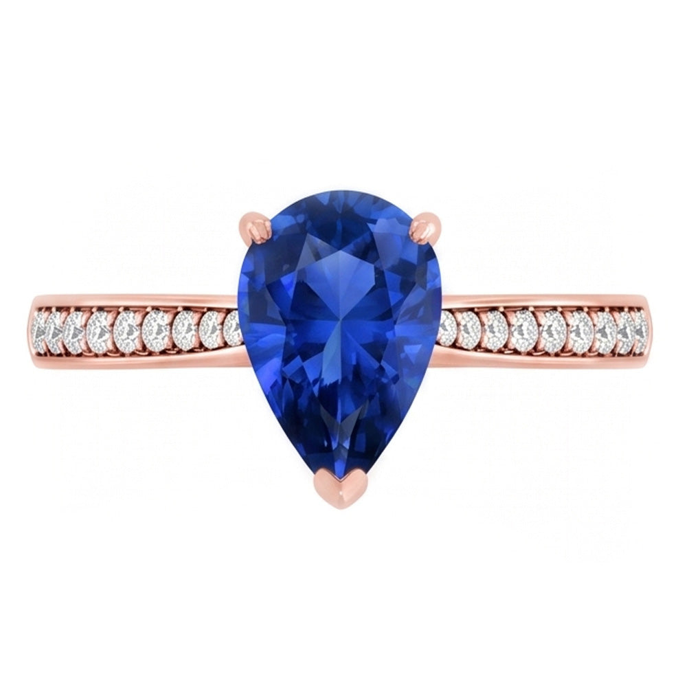Natural Real ( Not Lab Grown )  Gemstone Wedding Ring Pear Shaped Ceylon Sapphire 3 Carats Jewelry