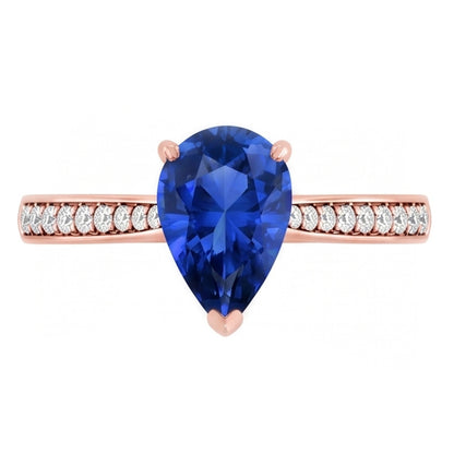 Natural Real ( Not Lab Grown )  Gemstone Wedding Ring Pear Shaped Ceylon Sapphire 3 Carats Jewelry