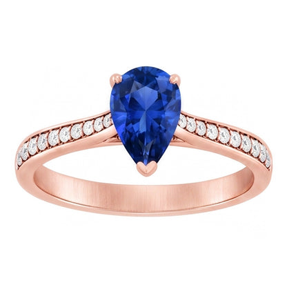 Natural Real ( Not Lab Grown )  Gemstone Wedding Ring Pear Shaped Ceylon Sapphire 3 Carats Jewelry