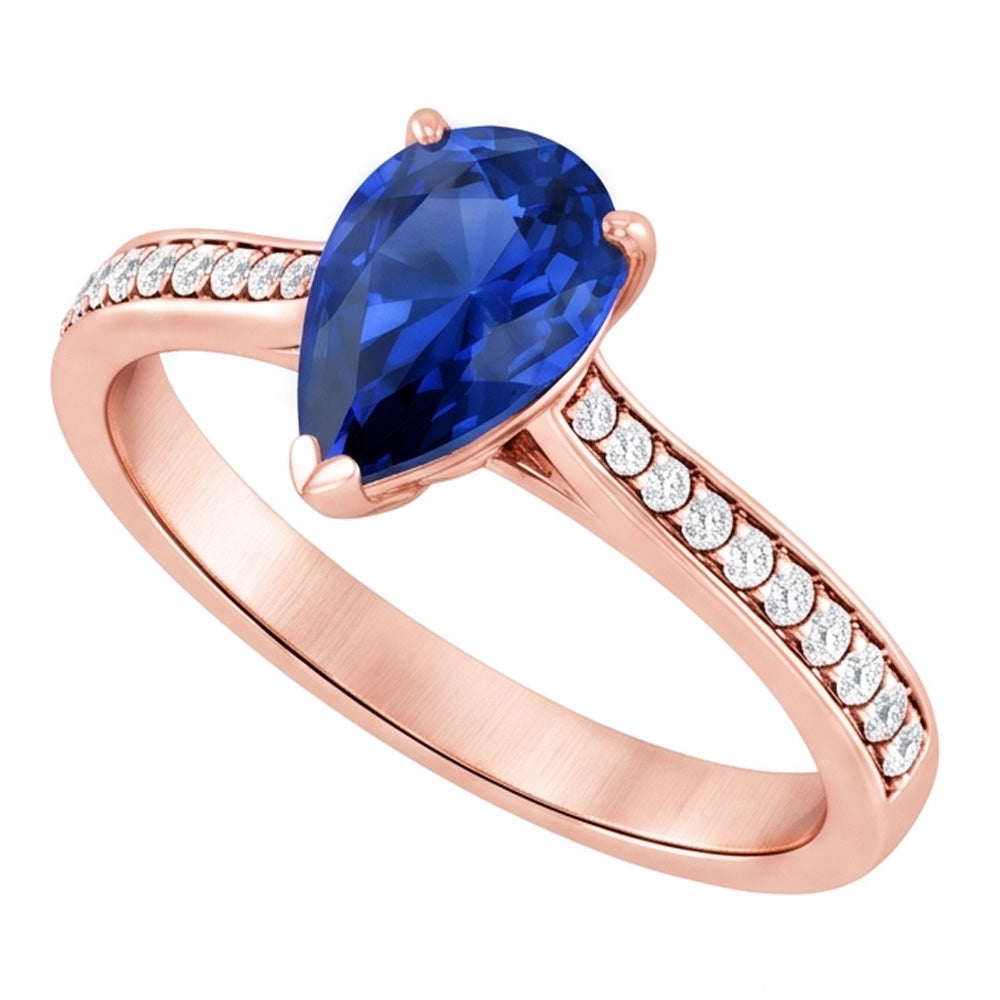 Natural Real ( Not Lab Grown )  Gemstone Wedding Ring Pear Shaped Ceylon Sapphire 3 Carats Jewelry