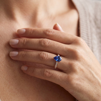 Natural Real ( Not Lab Grown )  Gemstone Wedding Ring Pear Shaped Ceylon Sapphire 3 Carats Jewelry